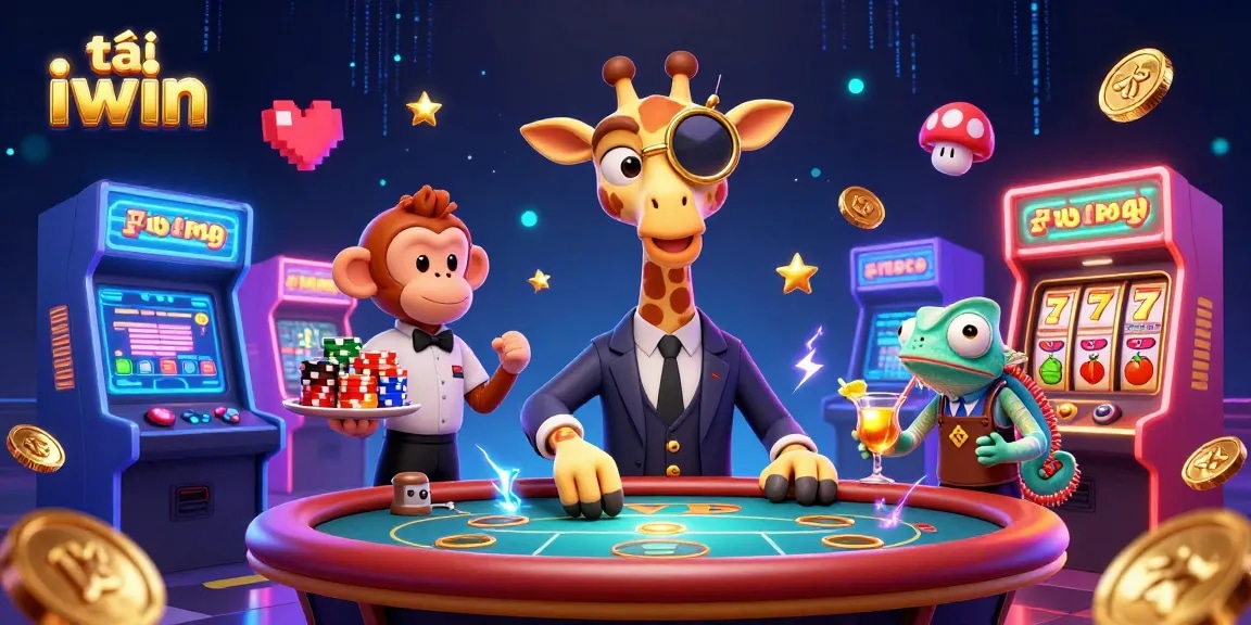 Play and win at tải iwin with a lively 3D casino scene featuring vibrant characters and gaming elements.