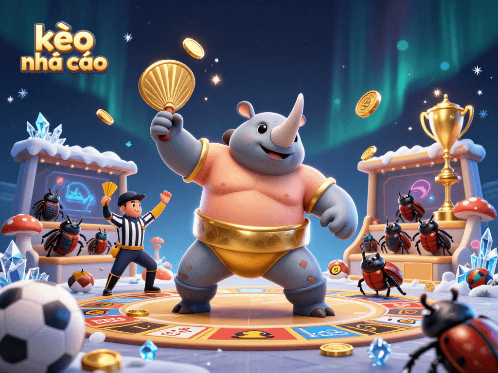 Engage with kèo nhà cái through a dynamic illustration of a beetle sumo match set in a vibrant sports betting arena
