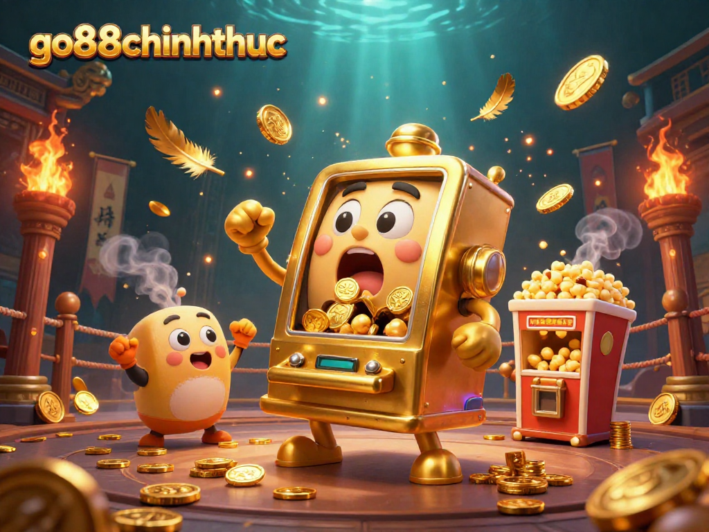 Engage in winning strategies with go88chinhthuc's golden slot machine as it celebrates a jackpot.