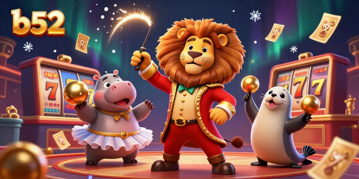 Join the b52 casino fun with a 3D illustrated ringmaster lion and exciting slots.