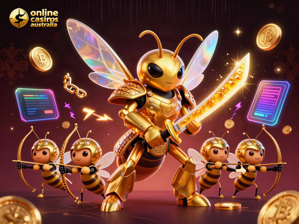 Engage with online casinos Australia through a vibrant 3D illustration featuring crypto elements.