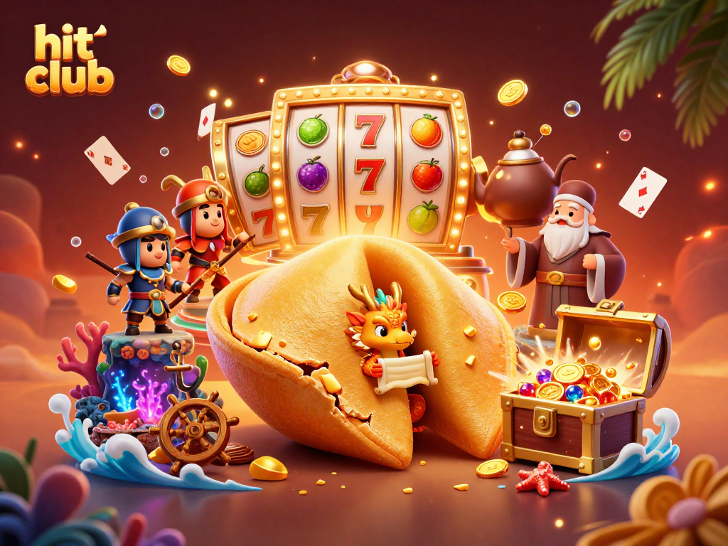 Engage with hit club for a chance to win jackpots in a vibrant casino-themed illustration.