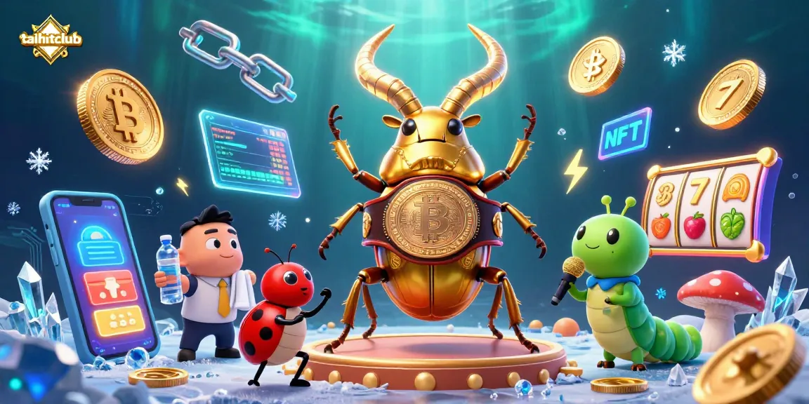 Experience thrilling action at taihitclub with cartoon characters battling amidst slots and crypto coins.