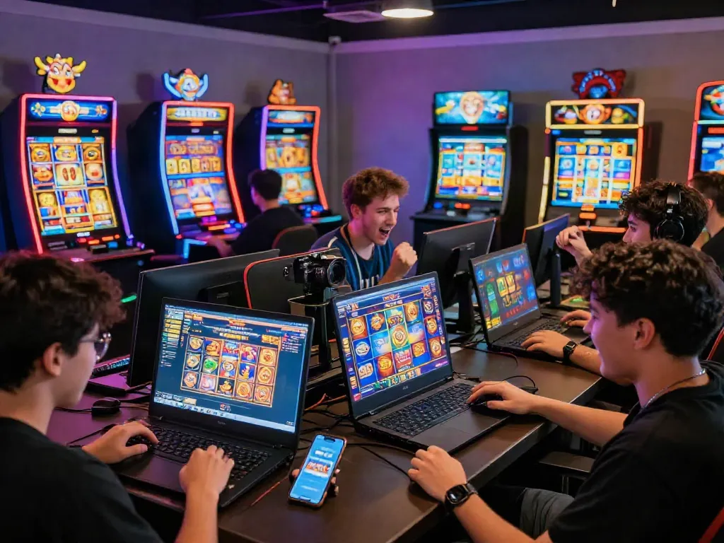 Players enjoying situs slot games in a vibrant online gaming environment.