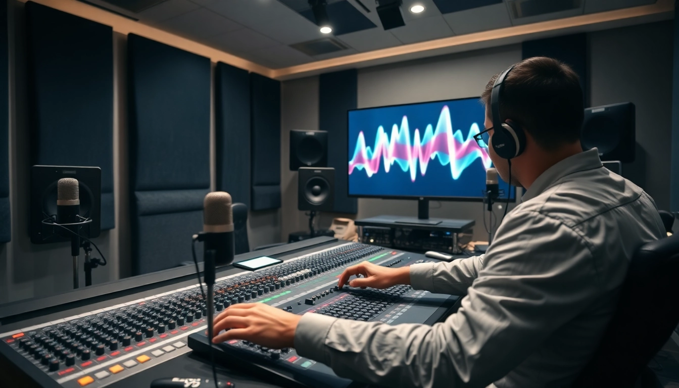 Engaging with online mastering services through a professional audio engineer in a modern studio.