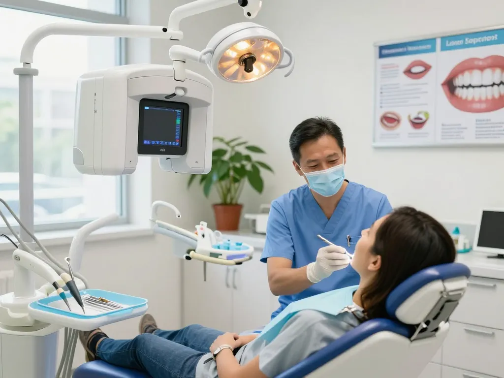 Dentists reviews showcasing a dentist examining a patient in a modern clinic with advanced dental tools.