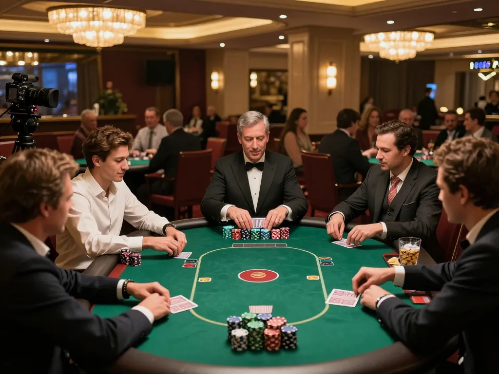 Players strategizing at a man club poker table during an exciting game night.