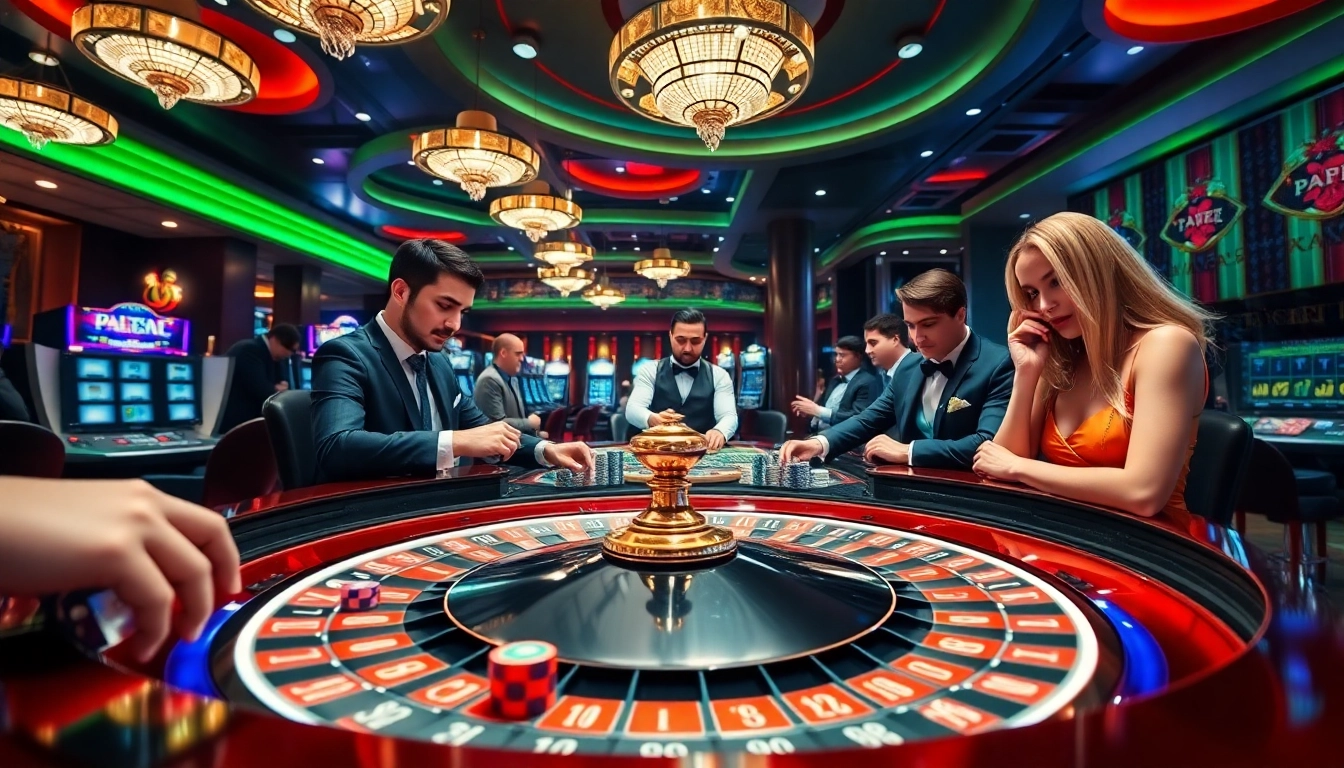 Engaging scene of casino players at PG88 roulette table showcasing excitement and high stakes.