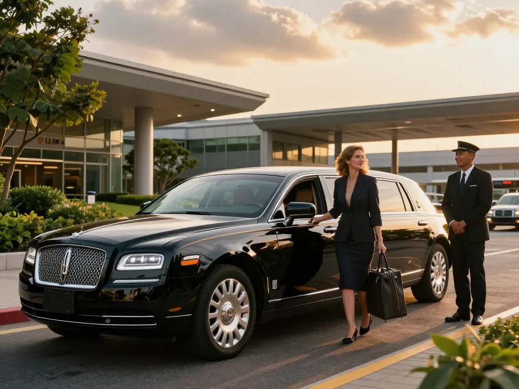 O'Hare airport limousine service offering luxury ride for travelers in a stylish black Lincoln Continental.