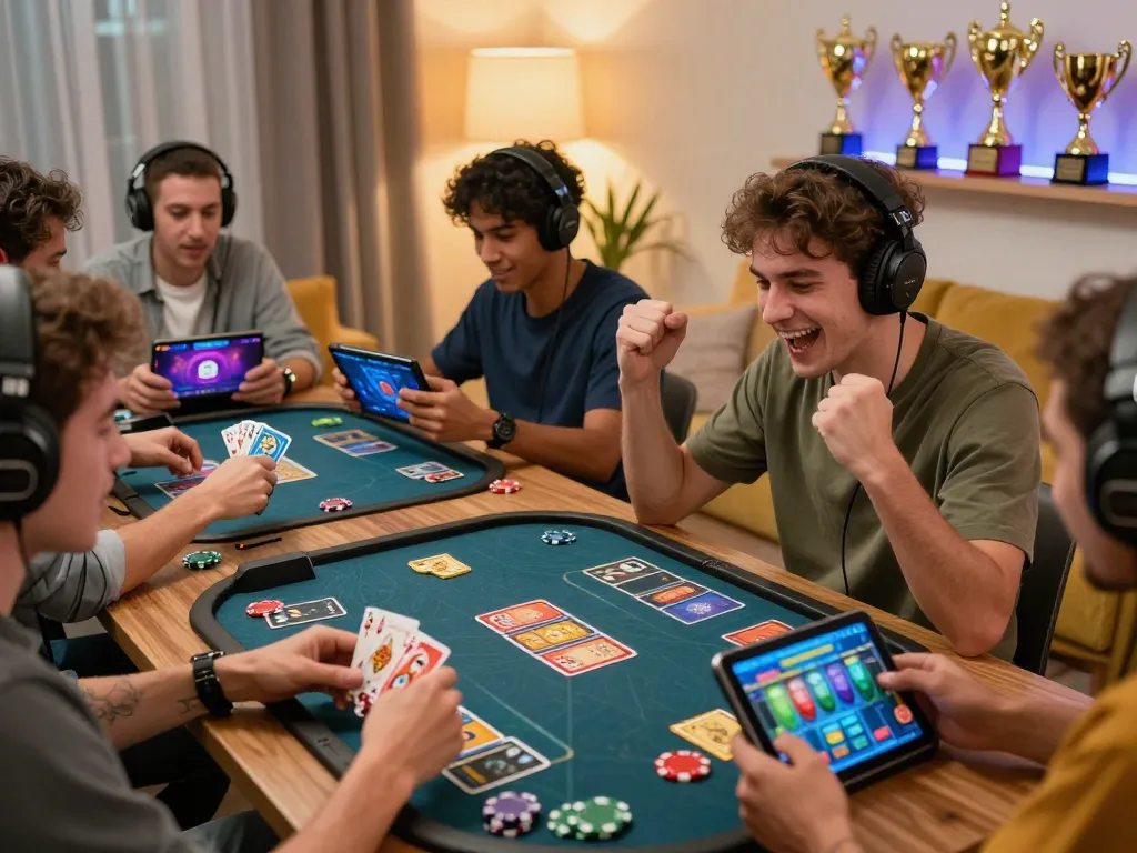 Exciting online gaming atmosphere with diverse players enjoying rikvip games on tablets and smartphones.