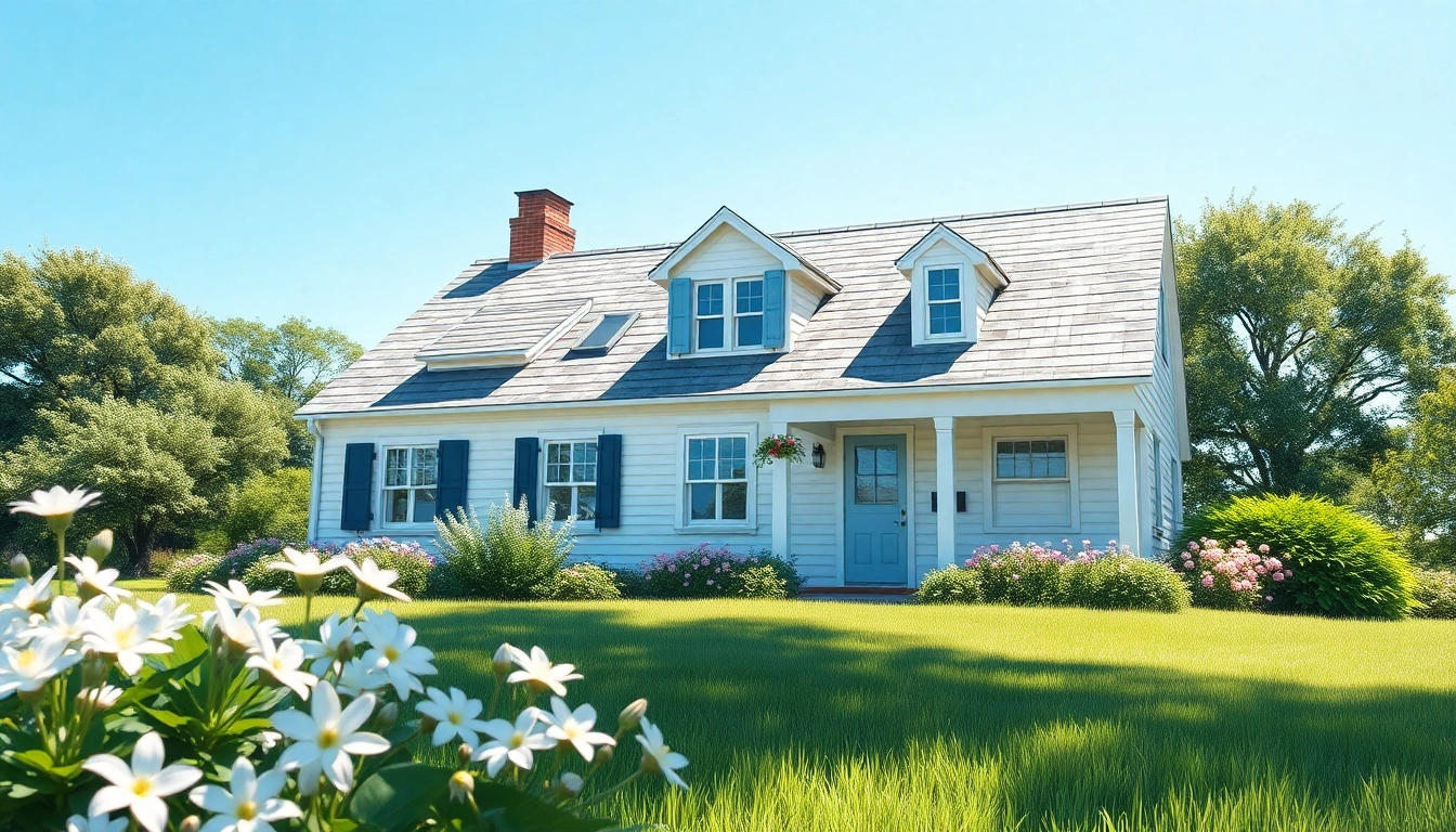 Admire beautiful cape cod homes in a serene landscape with vibrant flowers and charming architecture.