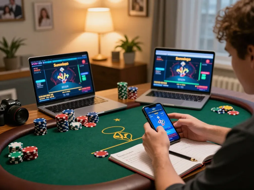 Engaging in strategic gameplay on Sunwingo while enjoying a cozy home office atmosphere