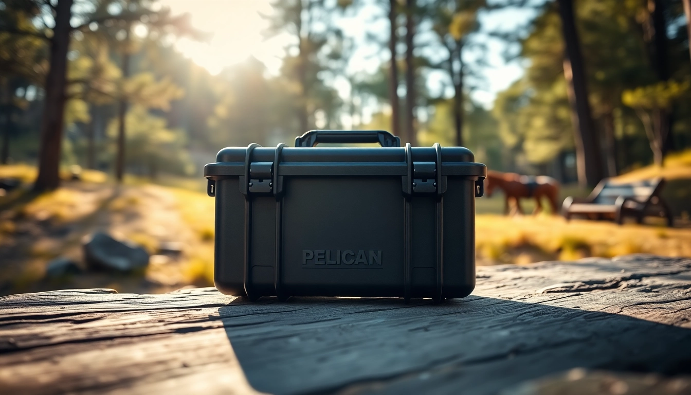 Pelican gun case for sale displayed outdoors, emphasizing its durable features.