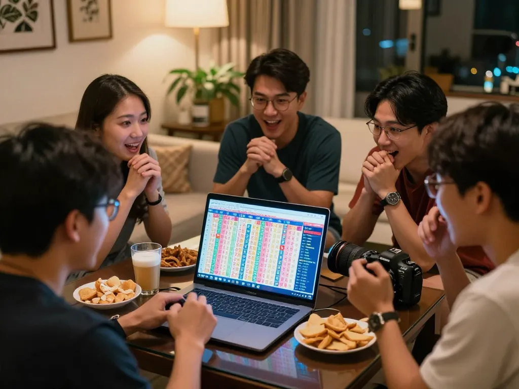 Pesta menonton undian live Keluaran HK Lotto bersama teman-teman sambil menikmati camilan dan kegembiraan permainan.