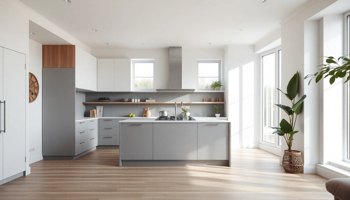 Modern kitchen remodelling Manchester featuring a sleek island and elegant decor.