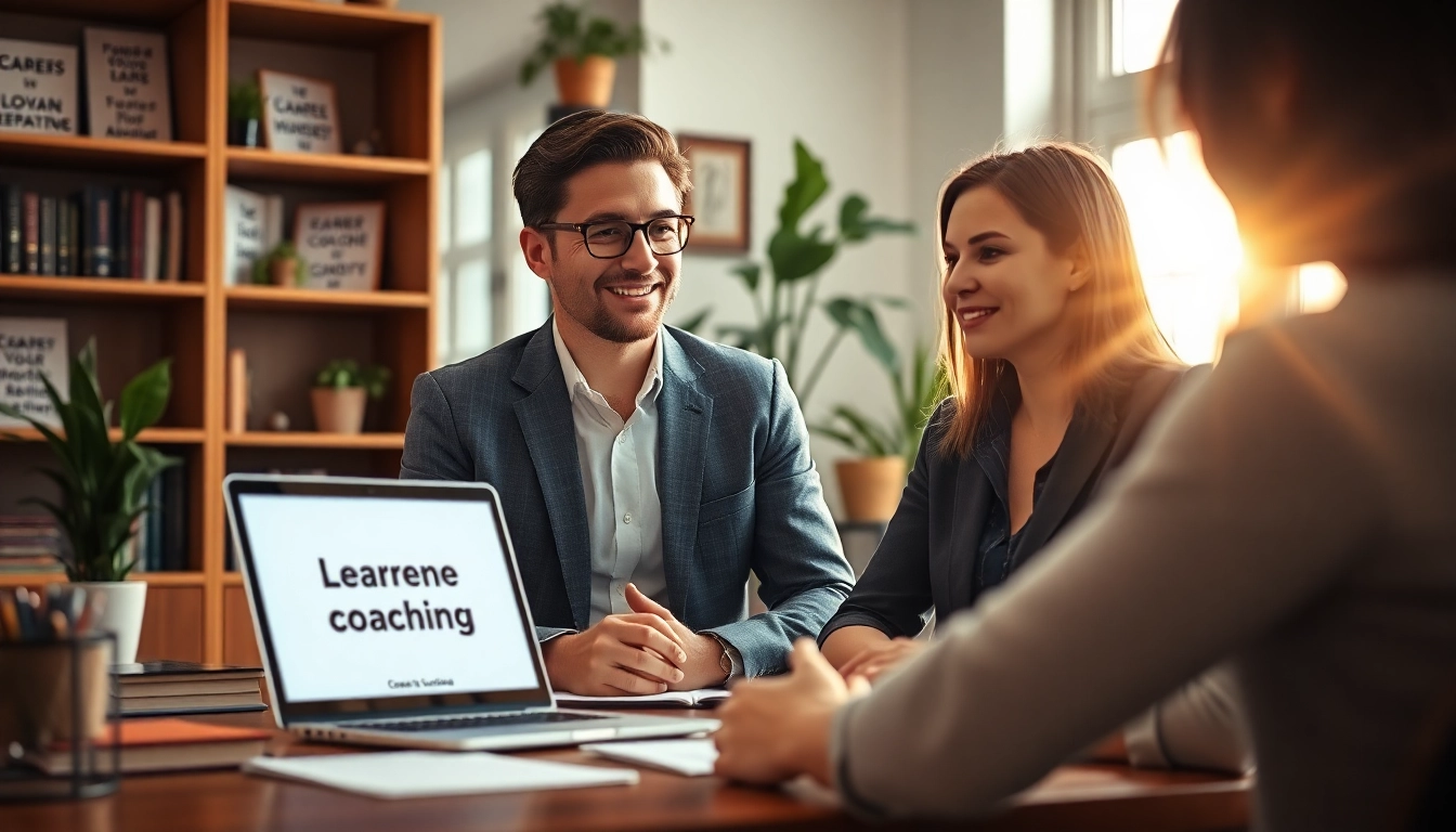 Career coaching session with a professional coach guiding a client toward their career goals.