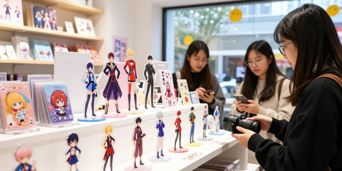 Vibrant display of custom acrylic standees attracting shoppers in a retail setting
