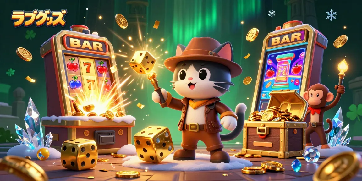 Spin the vibrant world of ラブグッズ as the cat and monkey discover golden treasures amid casino chaos.